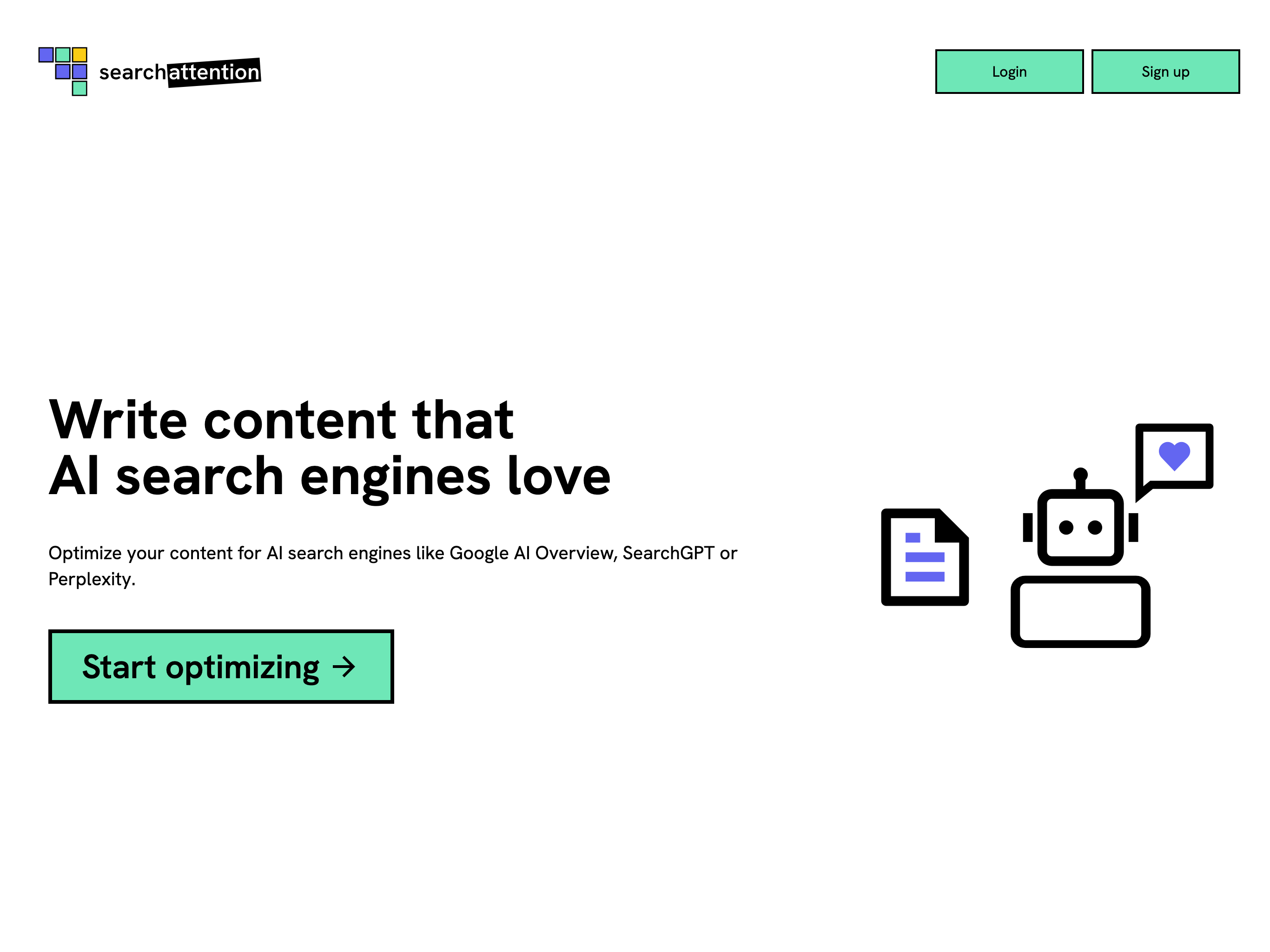 SearchAttention AI tool interface showing content optimization features and AI search engine analysis